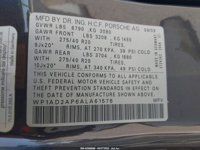 2010 PORSCHE CAYENNE WP1AD2AP6ALA61576 Photo 8