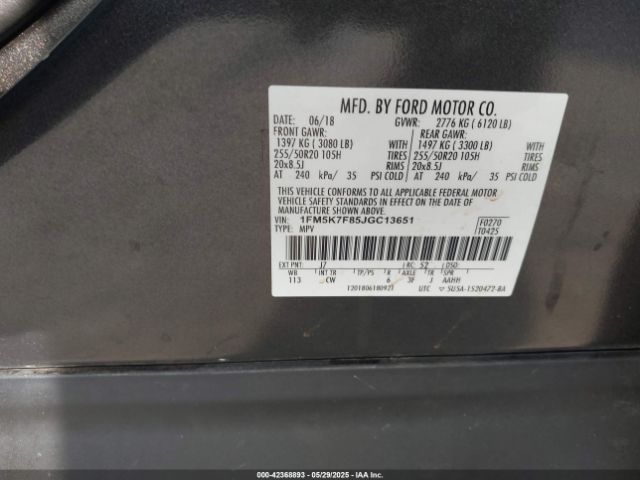 1FM5K7F85JGC13651 Ford Explorer Limited