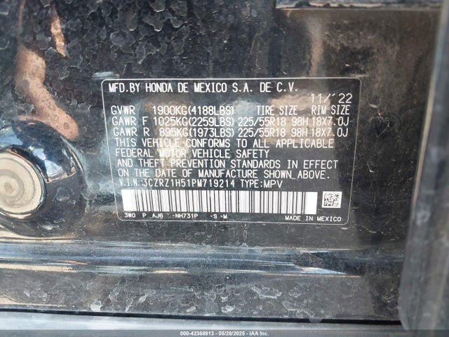 3CZRZ1H51PM719214 Honda k20z5