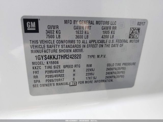 1GYS4KKJ7HR242820 Cadillac Escalade Esv Platinum