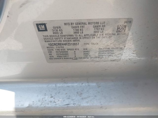 1GCRCREH4FZ310657 Chevrolet Silverado 1500 1lt
