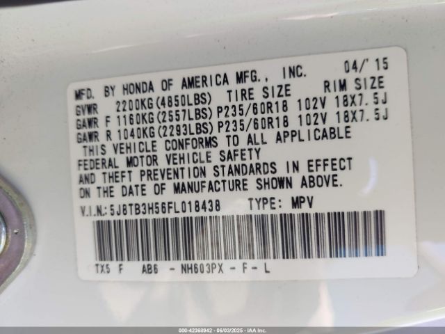 2015 ACURA RDX 5J8TB3H56FL018438 Photo 8