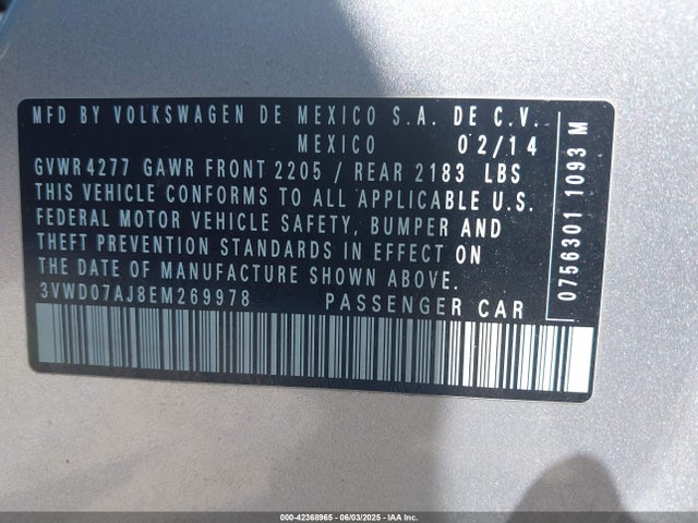 3VWD07AJ8EM269978 Volkswagen Jetta 1.8t Se
