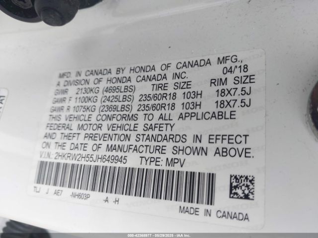 2HKRW2H55JH649945 Honda CR-V EX