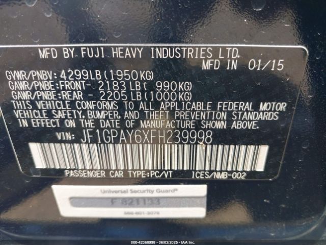 JF1GPAY6XFH239998 Subaru 2.0l na