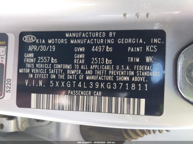 5XXGT4L39KG371811 KIA gdi