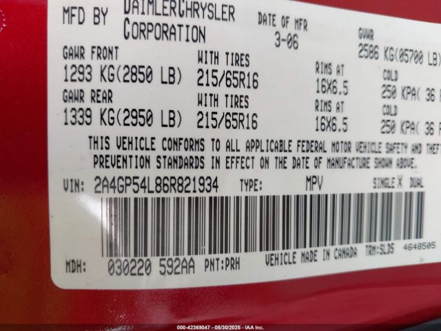 2006 CHRYSLER TOWN & COUNTRY 2A4GP54L86R821934 Photo 8