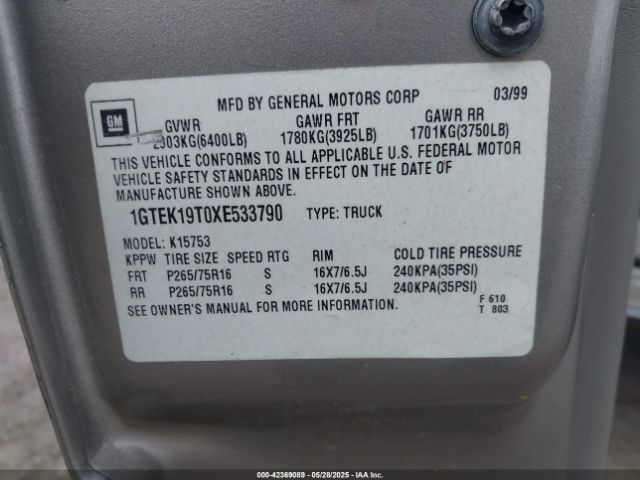 1999 GMC SIERRA 1500 1GTEK19T0XE533790 Photo 8