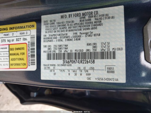 3FA6P0H74JR226458 Ford FUSION SE
