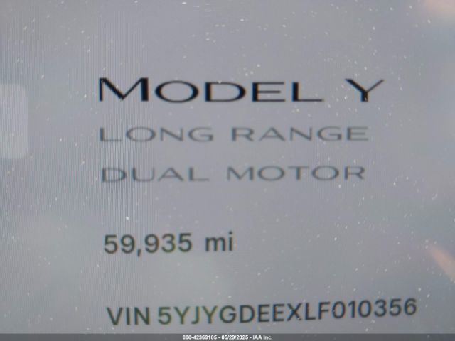 5YJYGDEEXLF010356 Tesla Model Y Long Range
