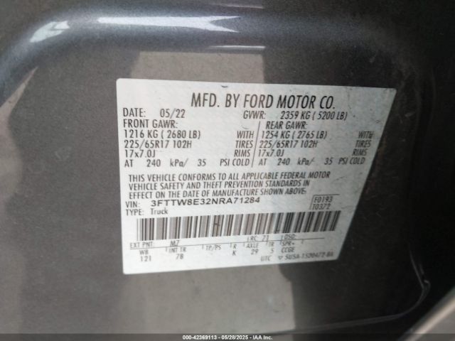 3FTTW8E32NRA71284 Ford Maverick Xlt
