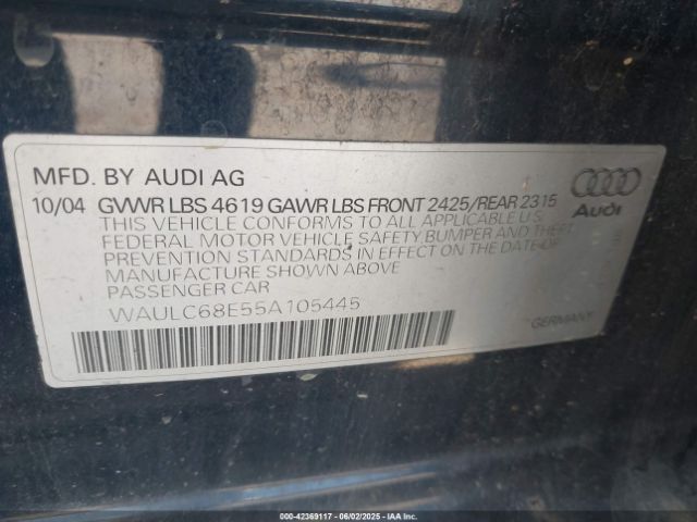 2005 AUDI A4 WAULC68E55A105445 Photo 8