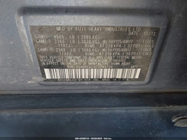 4S4BRCKC8E3243726 Subaru 2.5na u6