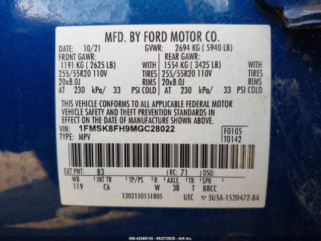 1FMSK8FH9MGC28022 Ford Explorer