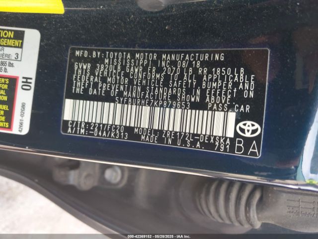 2019 TOYOTA COROLLA 5YFBURHE7KP879653 Photo 8