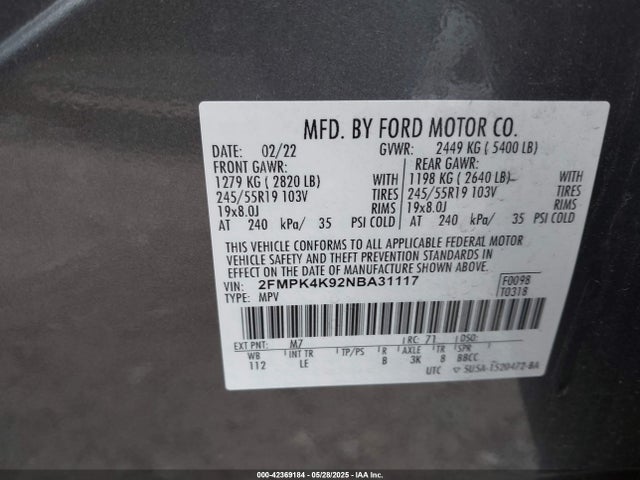 2022 FORD EDGE 2FMPK4K92NBA31117 Photo 8