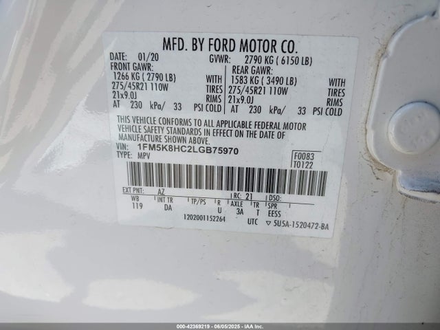 1FM5K8HC2LGB75970 Ford gtdi