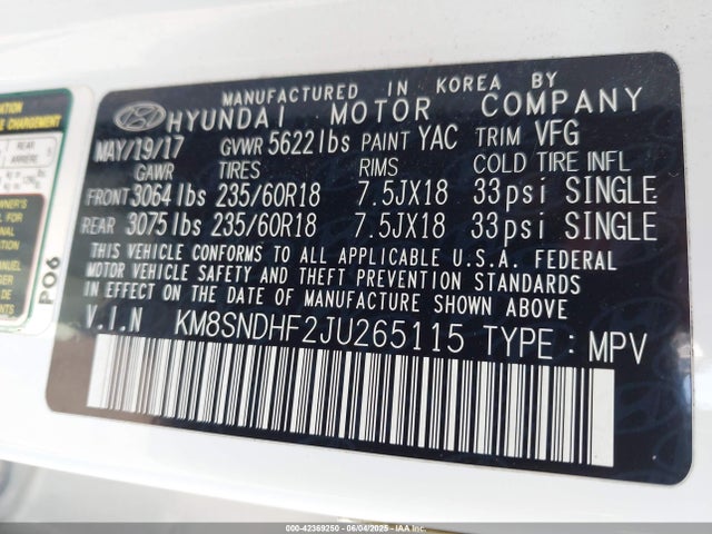 Hyundai Santa Fe Se 2018 KM8SNDHF2JU265115 Image 9