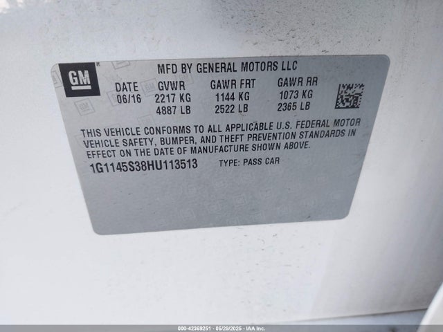 1G1145S38HU113513 Chevrolet lfx - sidi: spark ignited direct injection, vvt, e85 max, alum