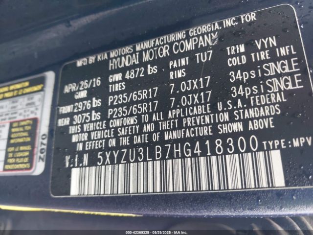 5XYZU3LB7HG418300 Hyundai Santa Fe Sport 2.4l