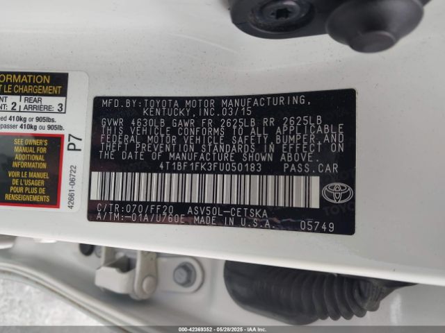 2015 TOYOTA CAMRY 4T1BF1FK3FU050183 Photo 8
