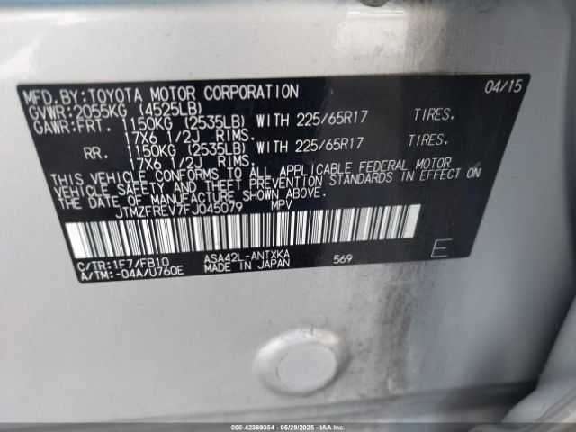JTMZFREV7FJ045079 Toyota RAV4 LE