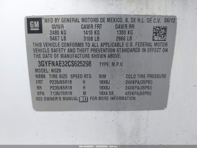 2012 CADILLAC SRX 3GYFNAE32CS625298 Photo 8