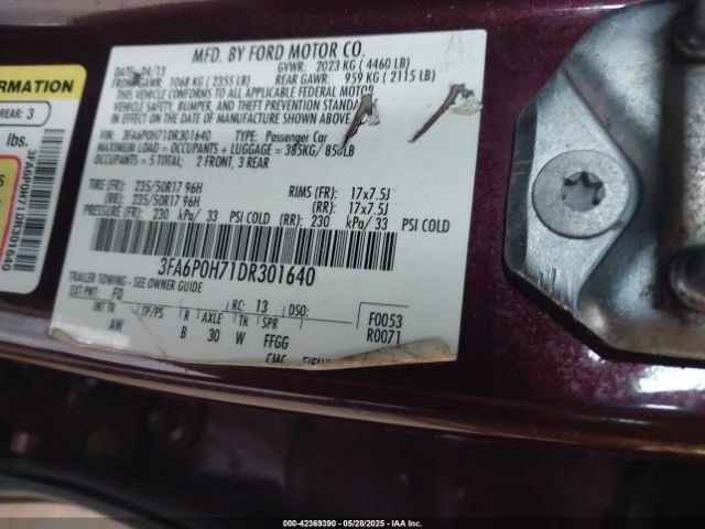 2013 FORD FUSION 3FA6P0H71DR301640 Photo 8