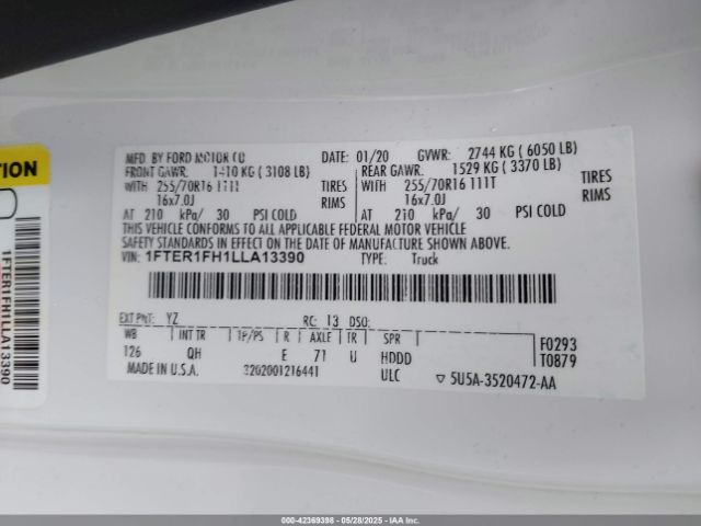 2020 FORD RANGER 1FTER1FH1LLA13390 Photo 8