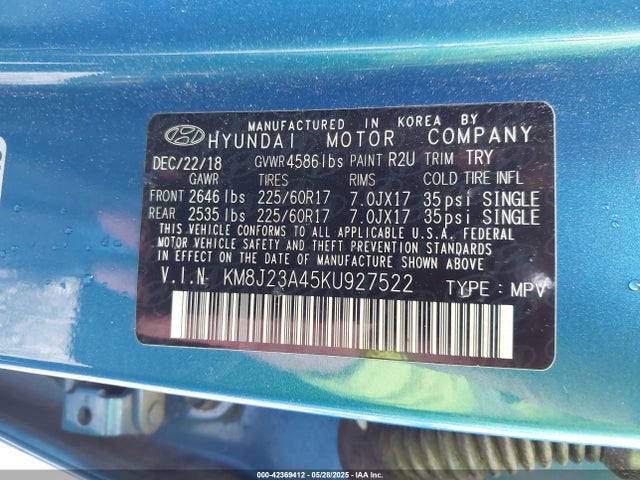 KM8J23A45KU927522 Hyundai TUCSON SE