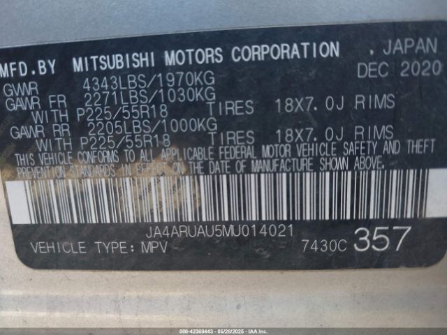 2021 MITSUBISHI OUTLANDER SPORT JA4ARUAU5MU014021 Photo 8