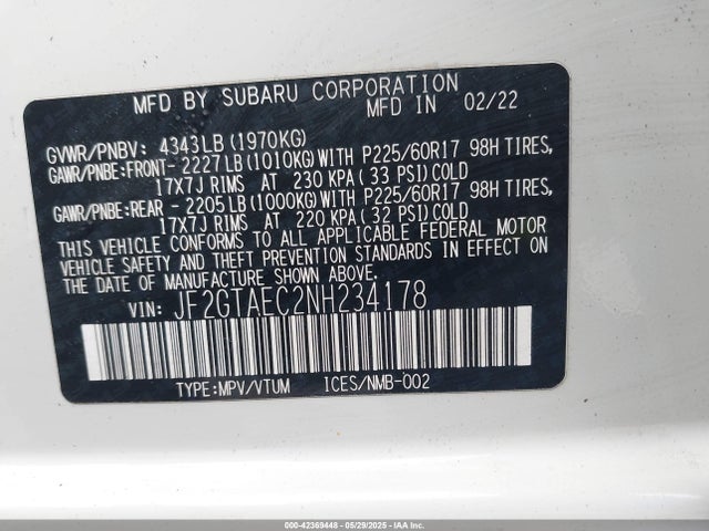 Subaru na 2022 JF2GTAEC2NH234178 Image 9