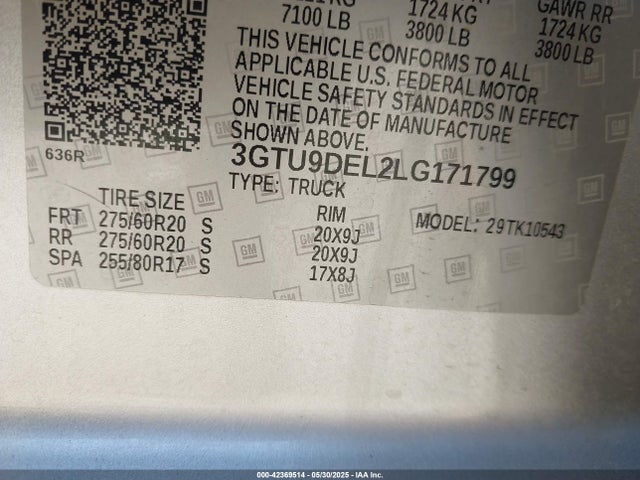 3GTU9DEL2LG171799 GMC l87 - di dfm, alum, gen 5