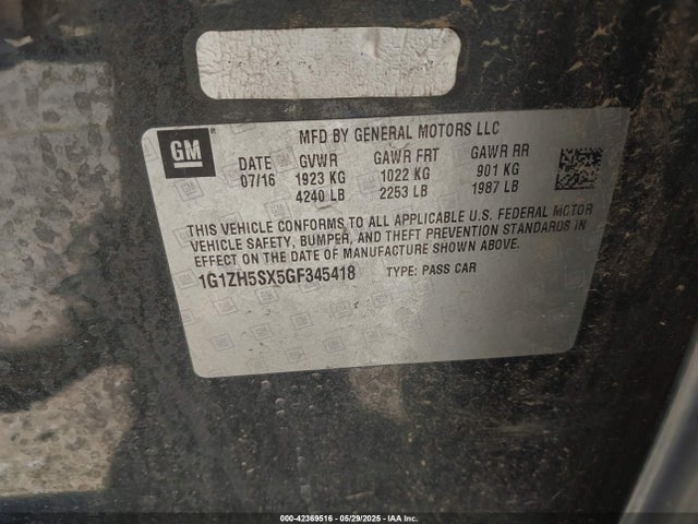 1G1ZH5SX5GF345418 Chevrolet ltg - sidi, alum dohc, vvt, dcvcp turbo, e0-e100, alum