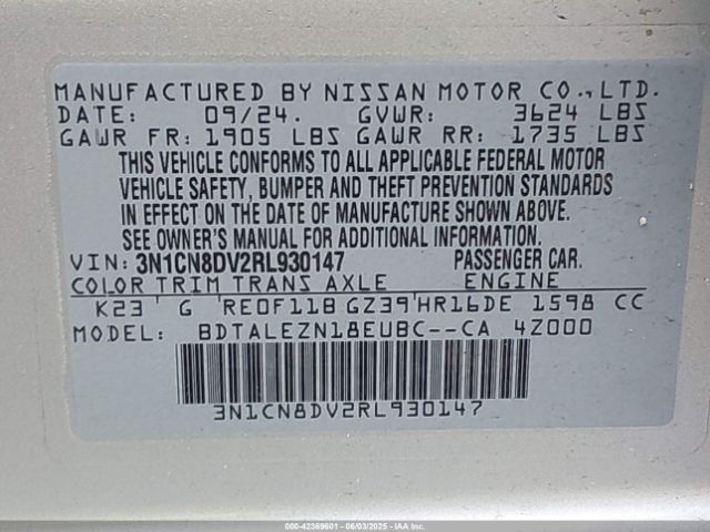 3N1CN8DV2RL930147 Nissan Versa 1.6 S
