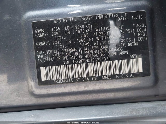 Subaru 2.5na u5 2014 4S4BRBNC4E3251375 Image 9