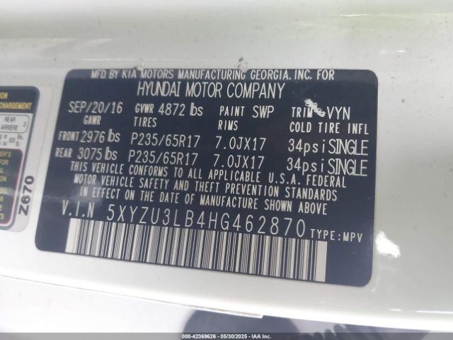5XYZU3LB4HG462870 Hyundai Santa Fe Sport 2.4l