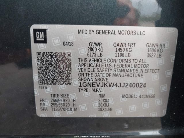 1GNEVJKW4JJ240024 Chevrolet lfy - spark ignited direct injection, atss, gen 1