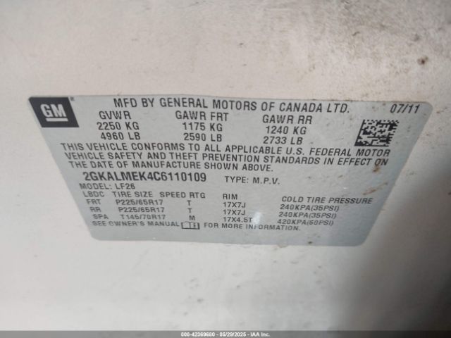 2012 GMC TERRAIN 2GKALMEK4C6110109 Photo 8