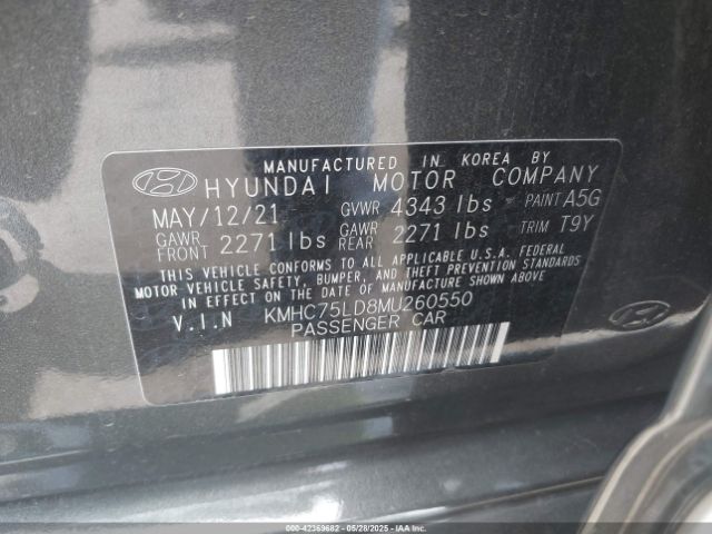 KMHC75LD8MU260550 Hyundai Ioniq Plug-in Hybrid Sel