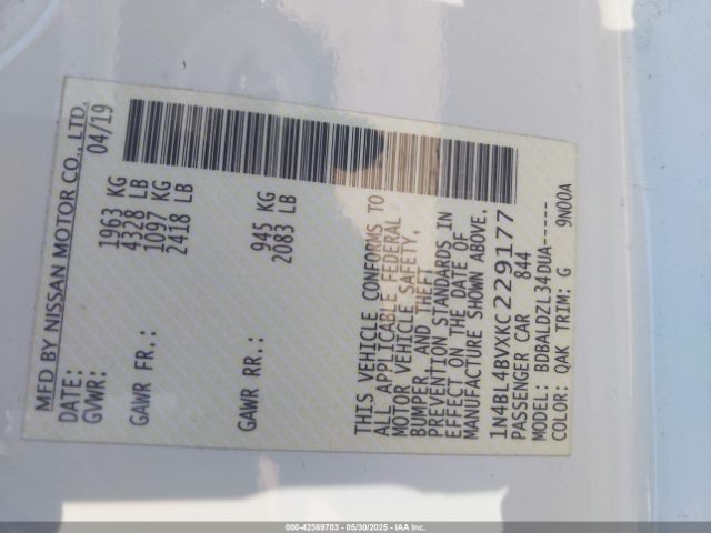 2019 NISSAN ALTIMA 1N4BL4BVXKC229177 Photo 8