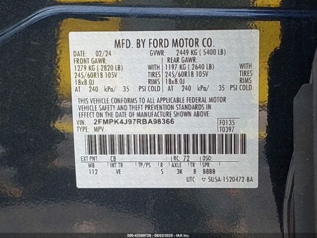 2FMPK4J97RBA98366 Ford EDGE SEL