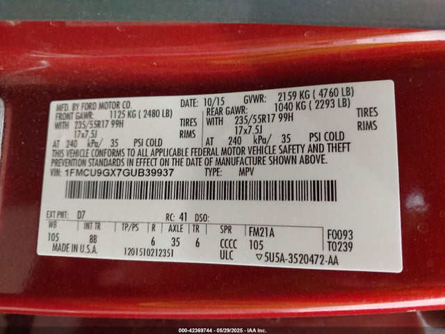 1FMCU9GX7GUB39937 Ford 2016