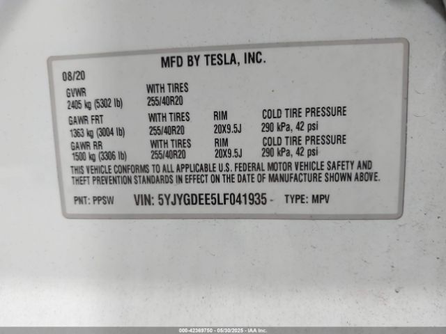 5YJYGDEE5LF041935 Tesla Model Y Long Range