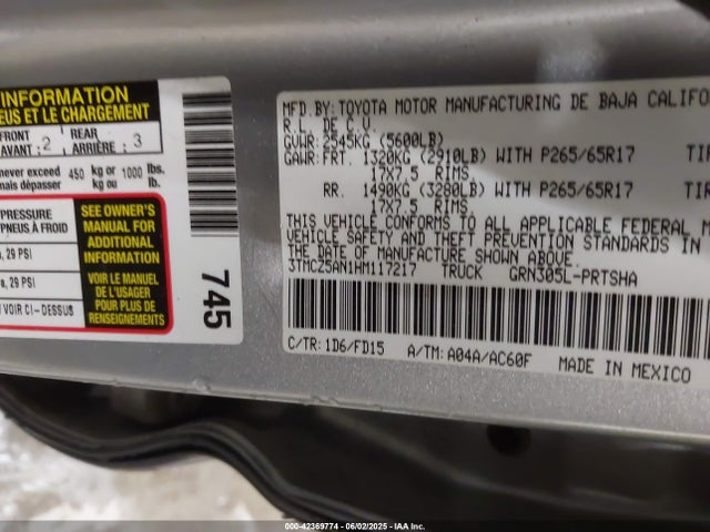 3TMCZ5AN1HM117217 Toyota 2gr-fks