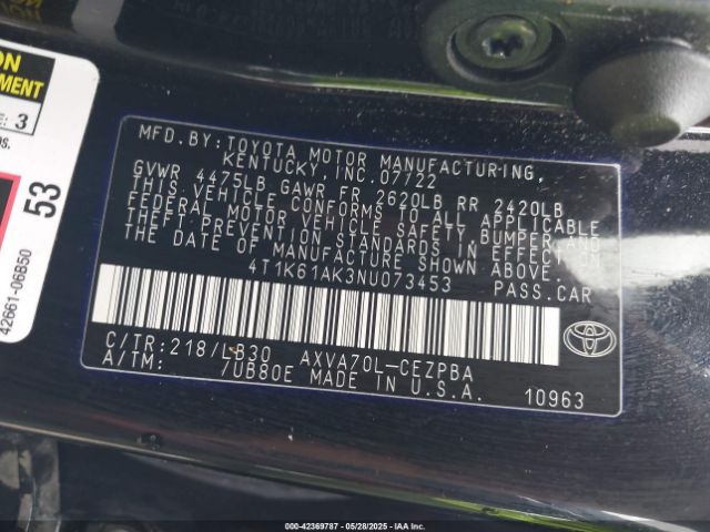2022 TOYOTA CAMRY 4T1K61AK3NU073453 Photo 8