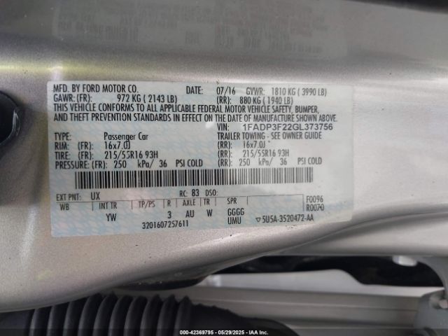 1FADP3F22GL373756 Ford FOCUS SE