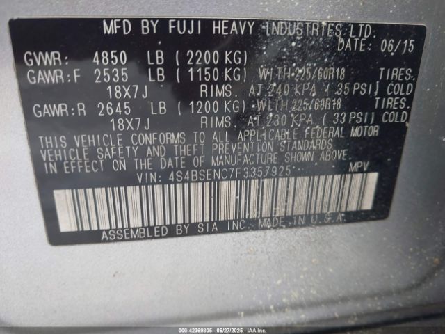 2015 SUBARU OUTBACK 4S4BSENC7F3357925 Photo 8