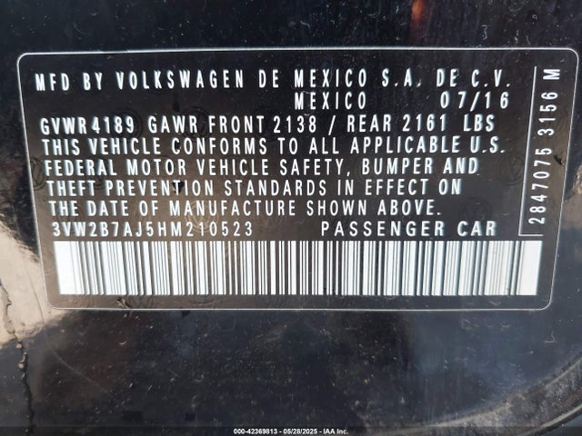 3VW2B7AJ5HM210523 Volkswagen Jetta 1.4t S