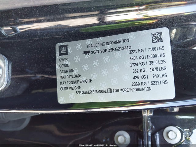 Aukcja sprzedaży 2019 Gmc Sierra 1500 Sle, vin: 3GTU9BED5KG213412, numer aukcji: 42369863